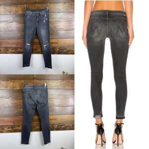 MOTHER undone hem looker ankle stealing shadow Black Distressed Skinny Jeans 24